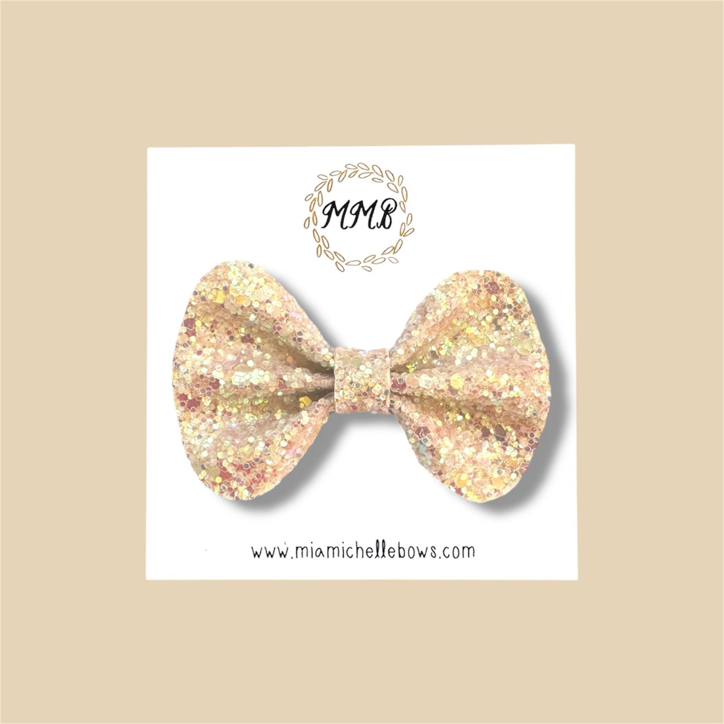 Beige Iridescent Glitter Bow