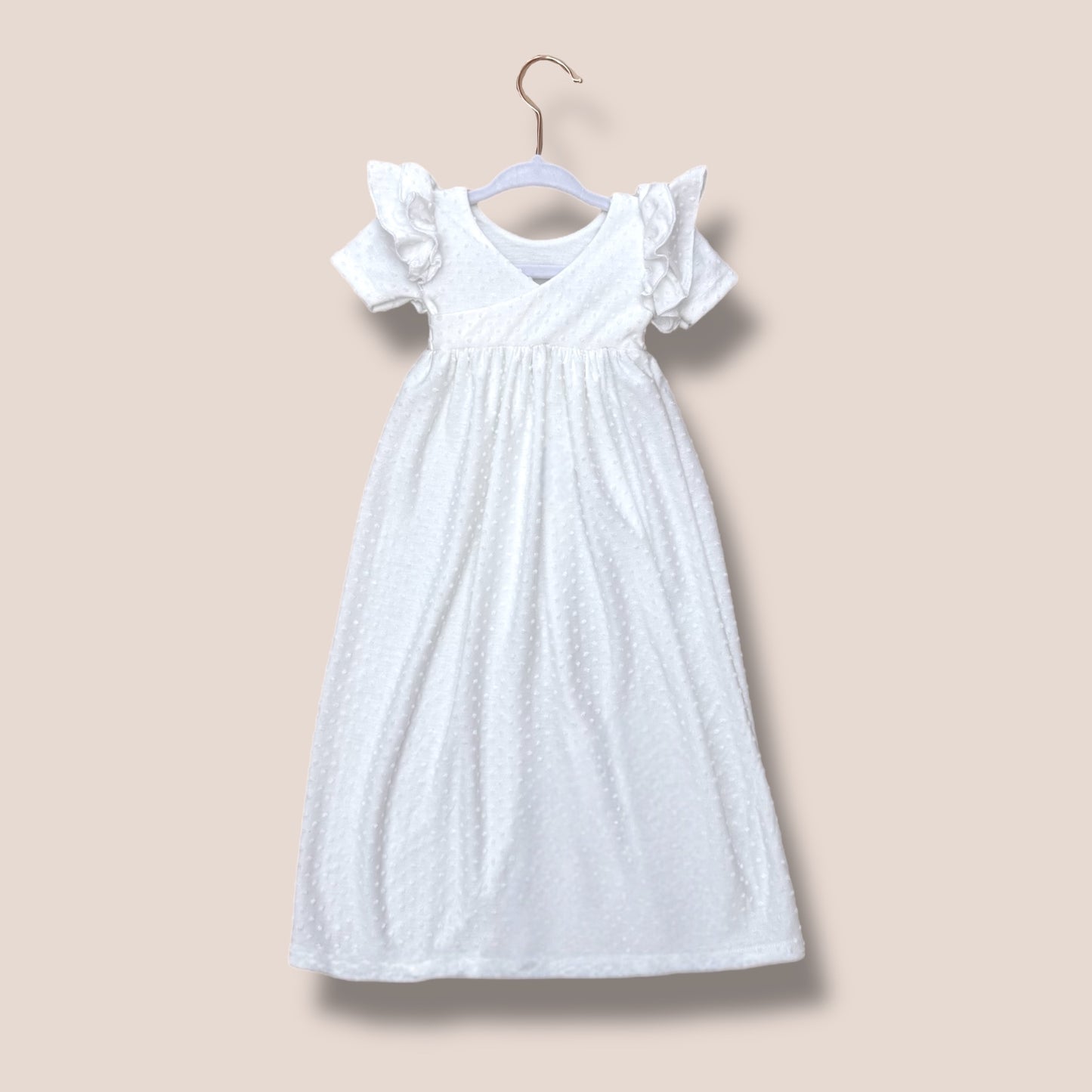 Handmade Full Length White Swiss Dot Blessing Dress & matching bow set