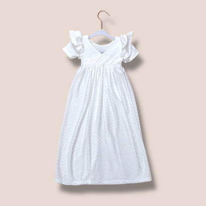 Handmade Full Length White Swiss Dot Blessing Dress & matching bow set