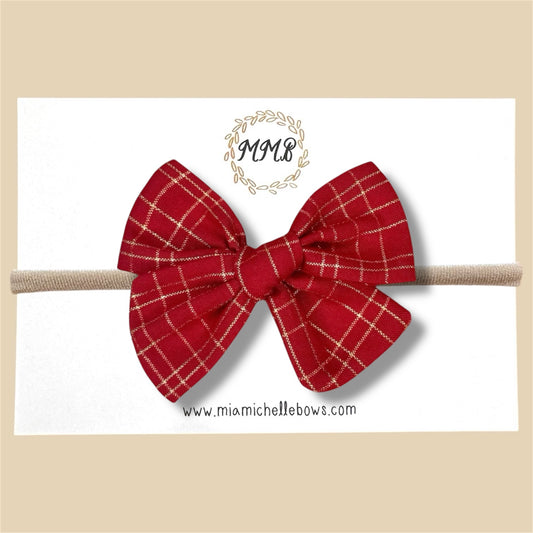 Hand Tied Red & Gold Plaid Bow
