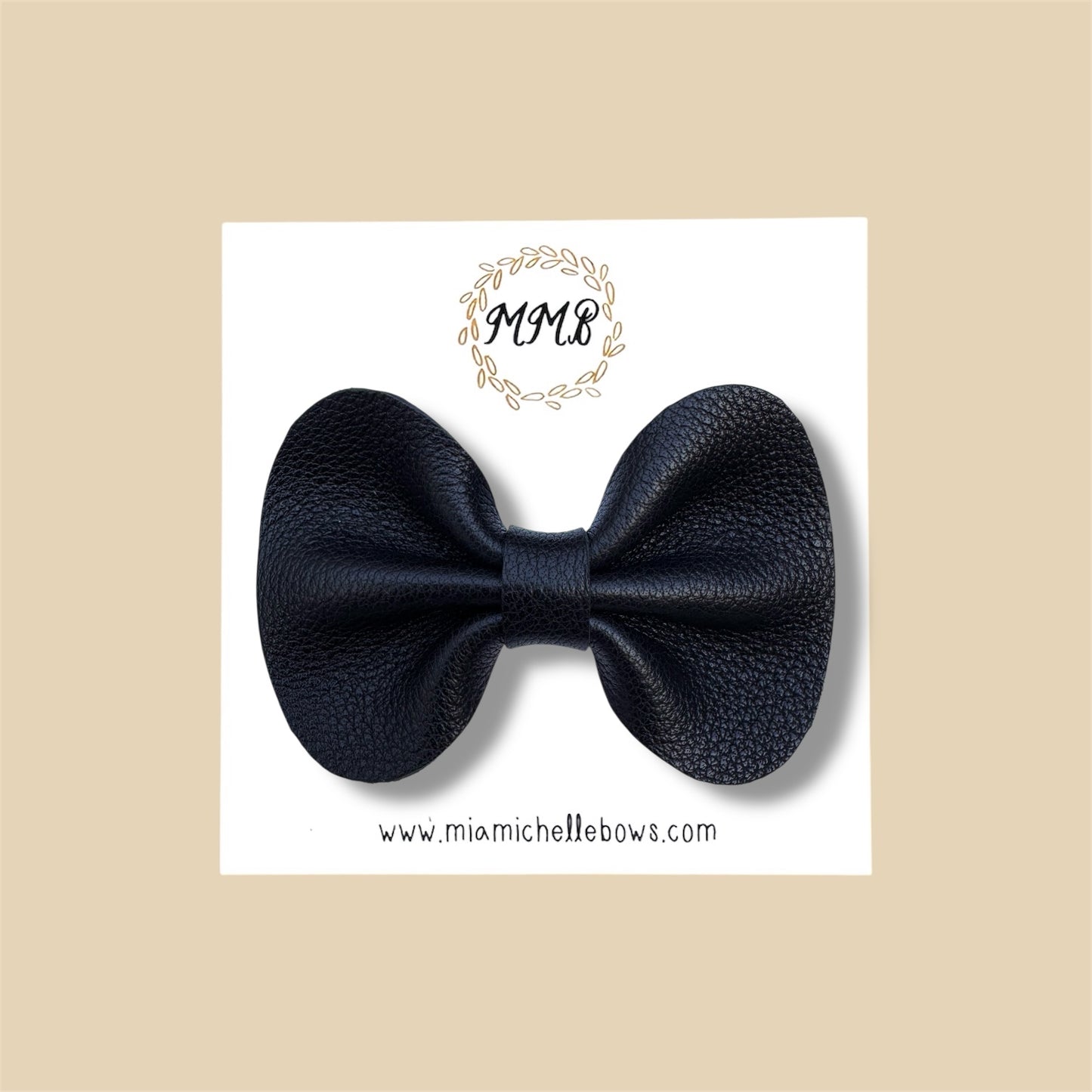 Black Pebbled Genuine Leather Bow