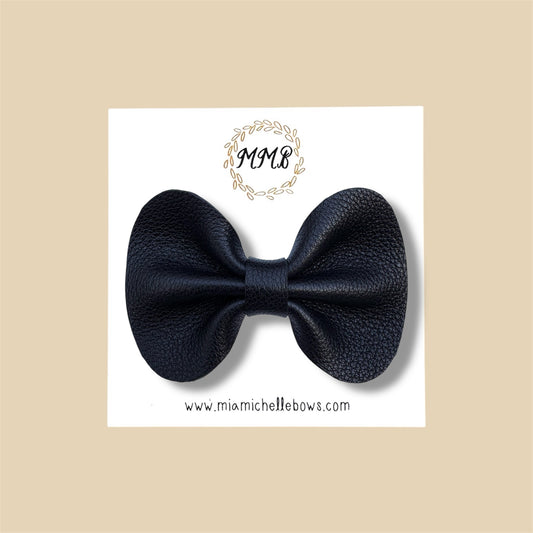 Black Pebbled Genuine Leather Bow