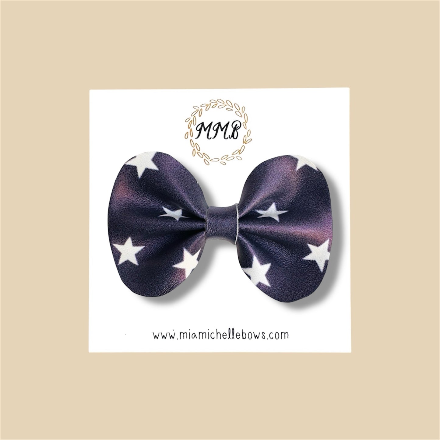 Navy Stars Vegan Leather Bow