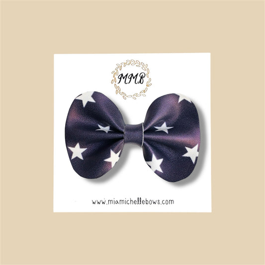 Navy Stars Vegan Leather Bow