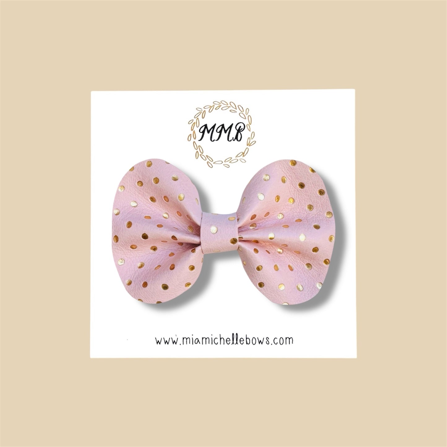 Blush & Gold Polkadot Vegan Leather Bow