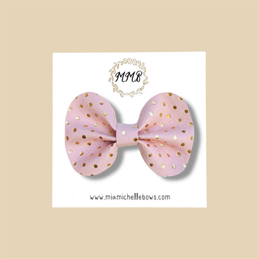 Blush & Gold Polkadot Vegan Leather Bow