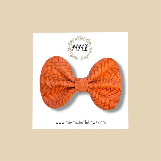 Orange Basketweave Genuine Leather Bow