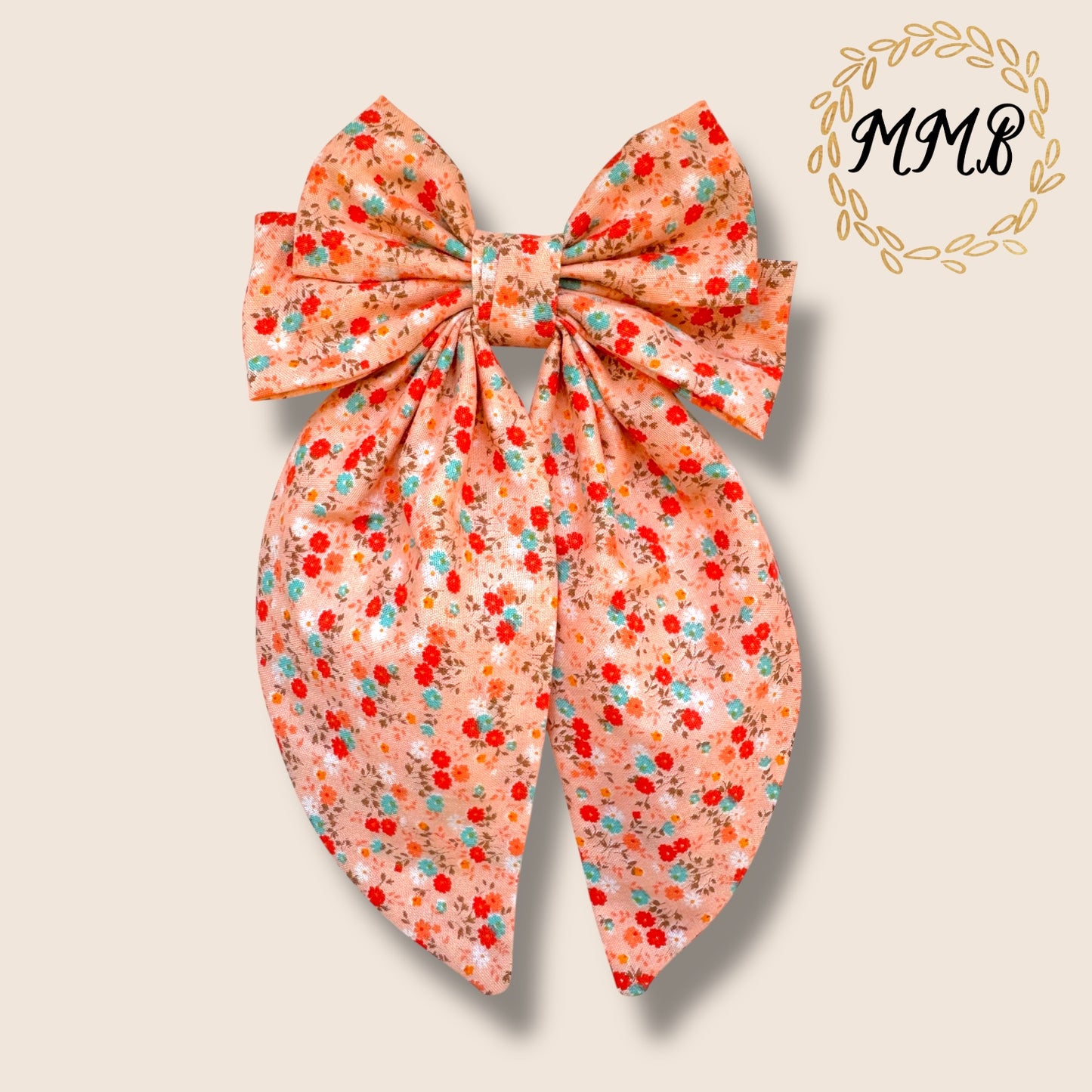 Peachy Orange Floral Luxe Bow