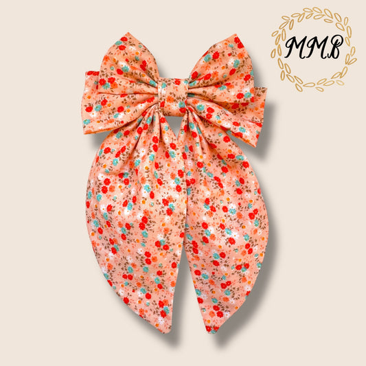 Peachy Orange Floral Luxe Bow
