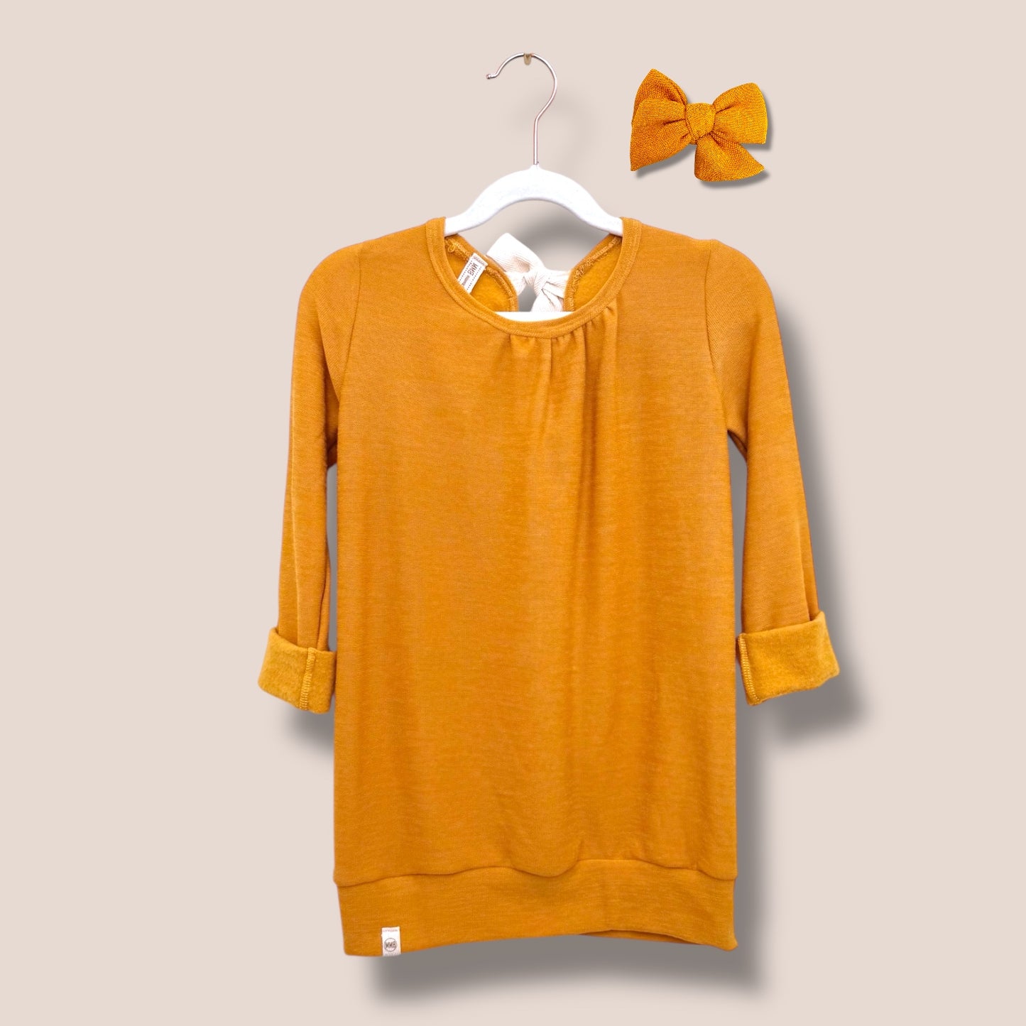 Handmade Mustard Sweater Dress & bow set 3T