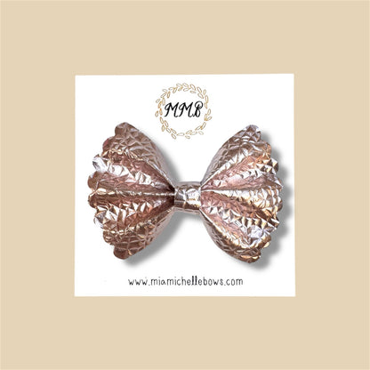 Rose Gold Geometric Scalloped Vegan Leather Bow