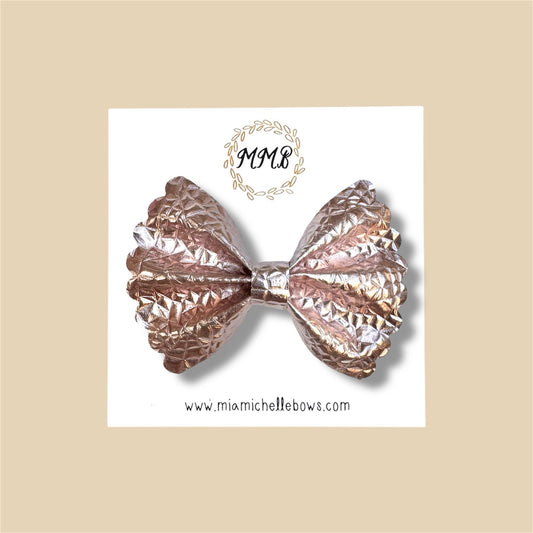 Rose Gold Geometric Scalloped Vegan Leather Bow