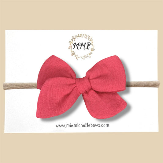 Hand-tied Gauze Bow in Coral