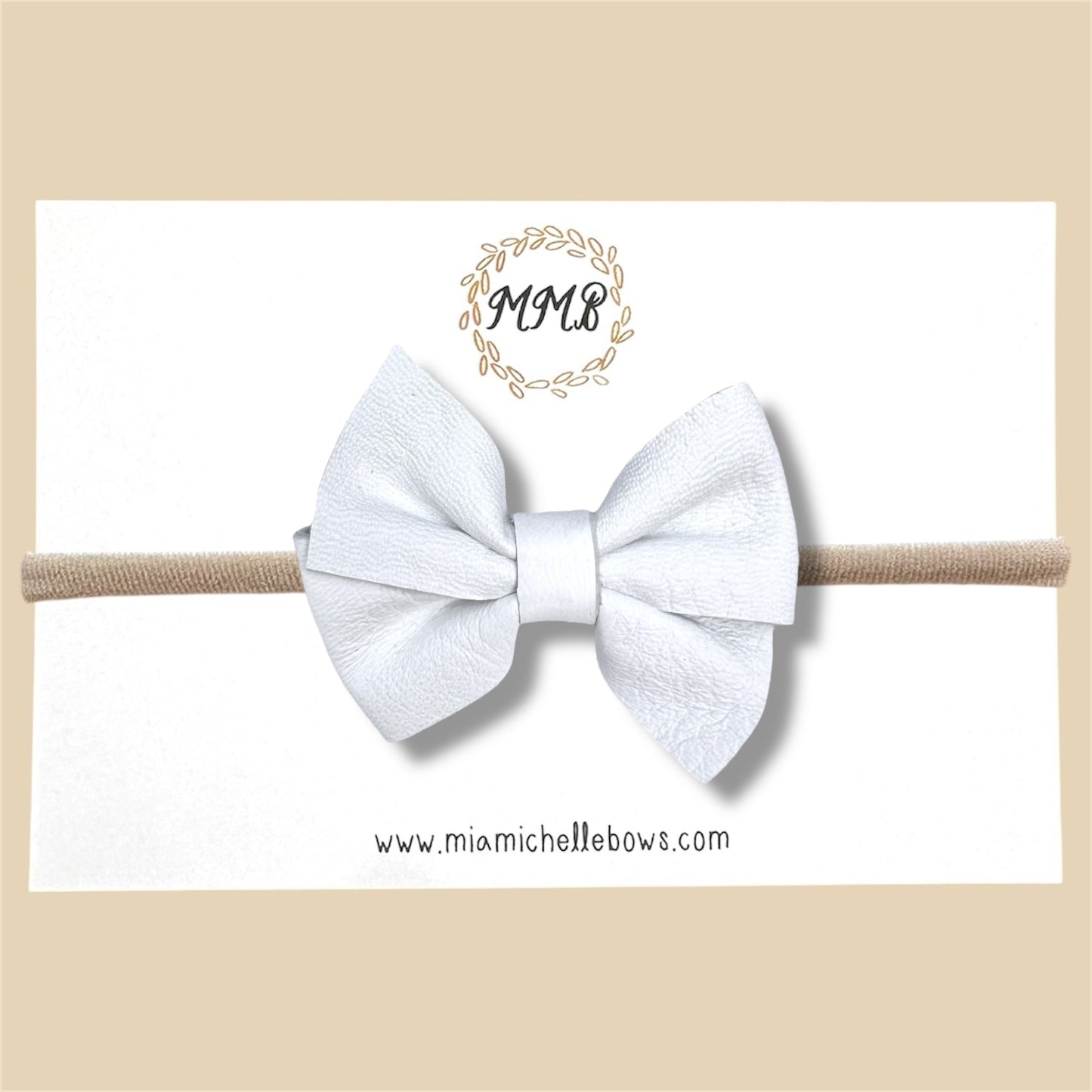 White Pinwheel Genuine Leather Bow