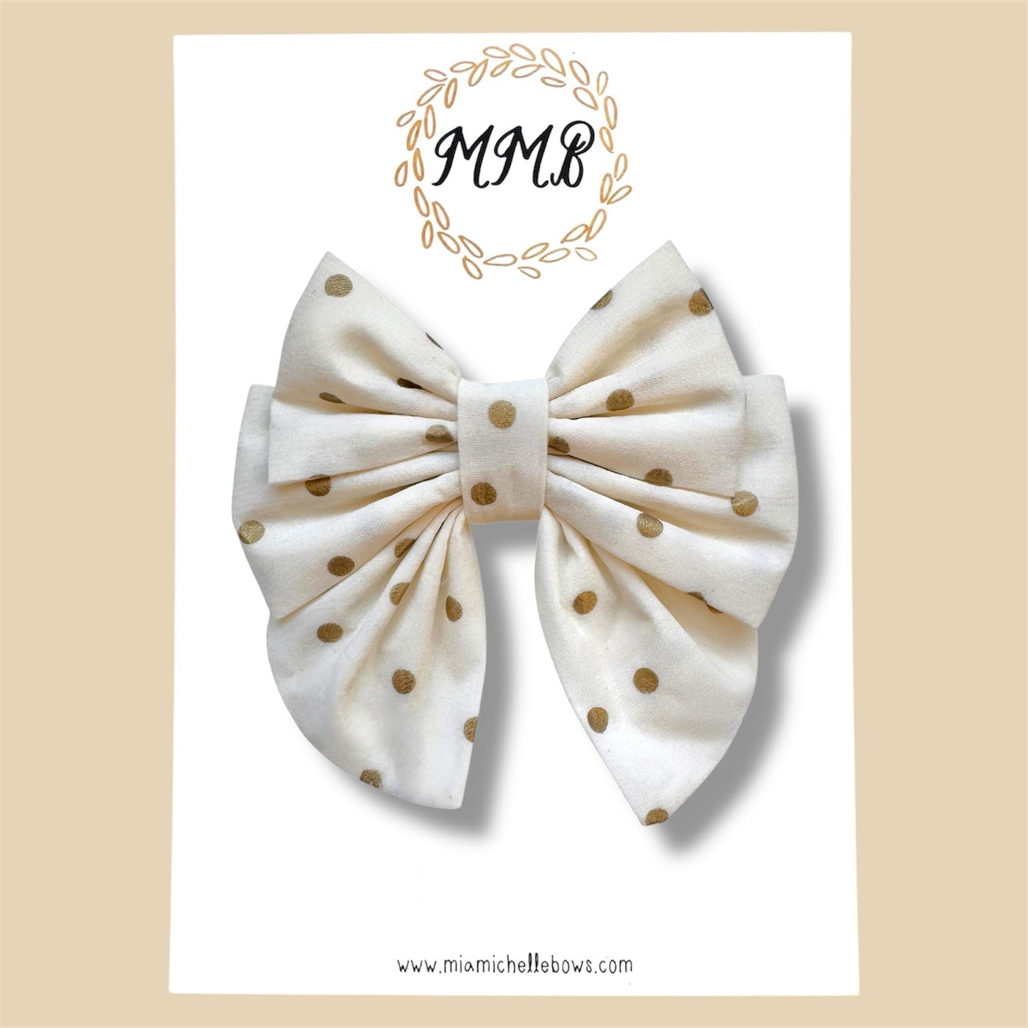 Ivory & Gold Polkadot Luxe Bow