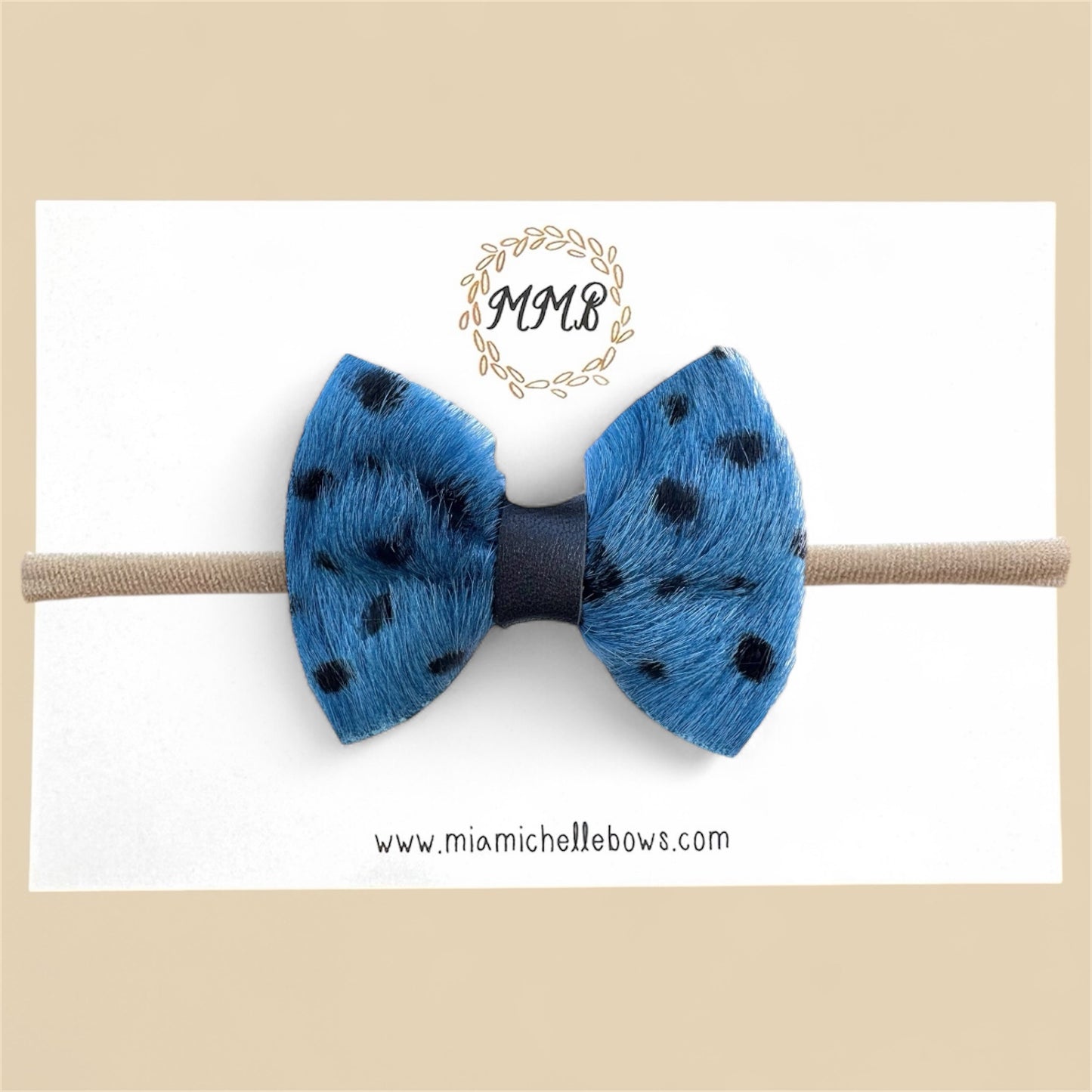 Blue Fawn Fur Genuine Leather Bow