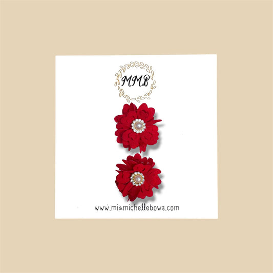 Red Mini Flower Clip Set