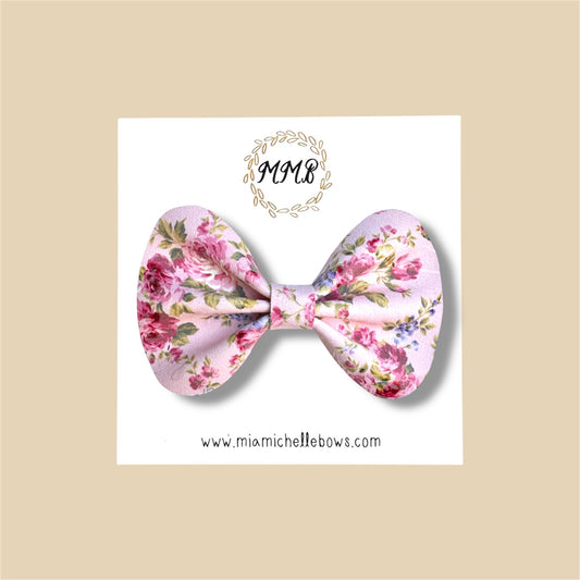 Pink Vintage Rose Vegan Leather Bow
