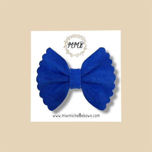 Blue Scalloped Suede Genuine Leather Bow