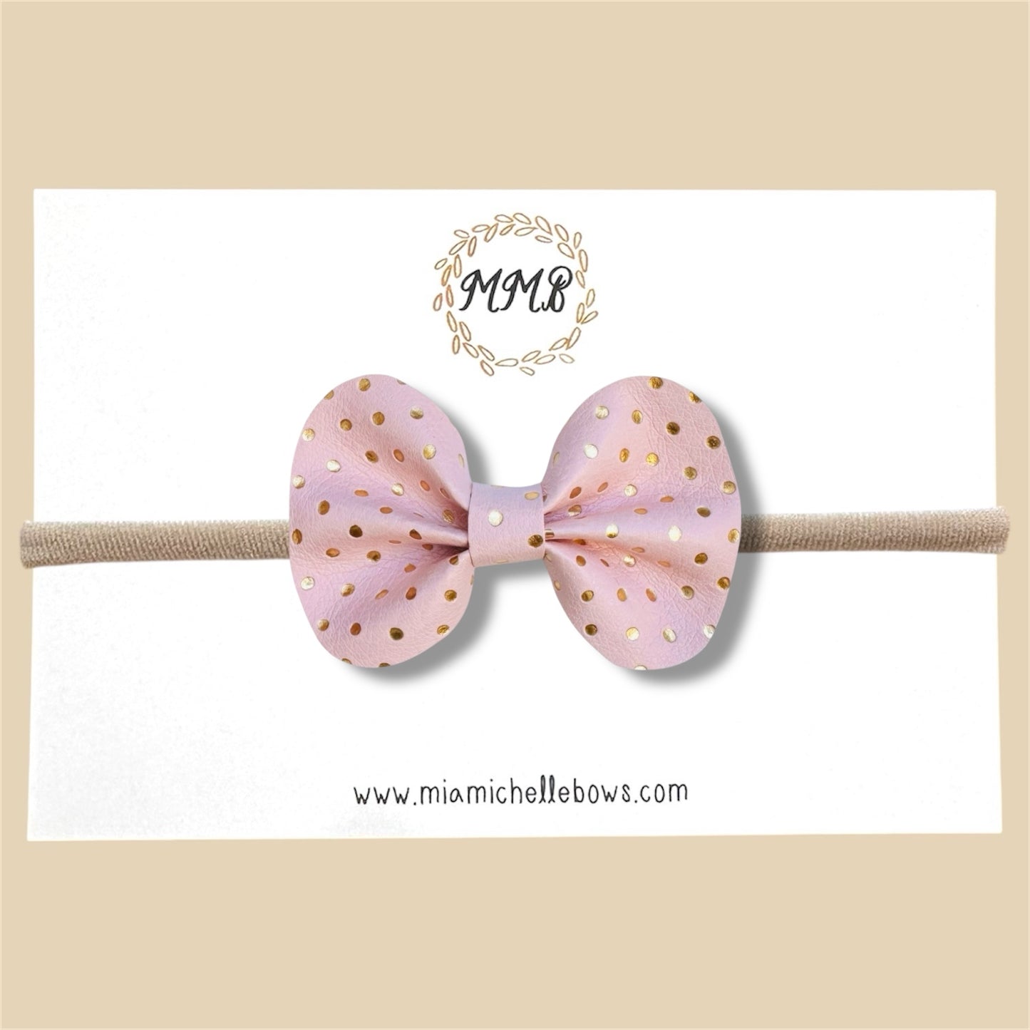 Blush & Gold Polkadot Vegan Leather Bow