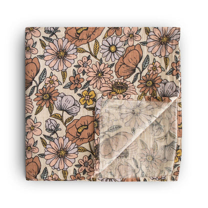 Mushie Muslin Swaddle Blanket ORGANIC Cotton-RETRO FLOWERS