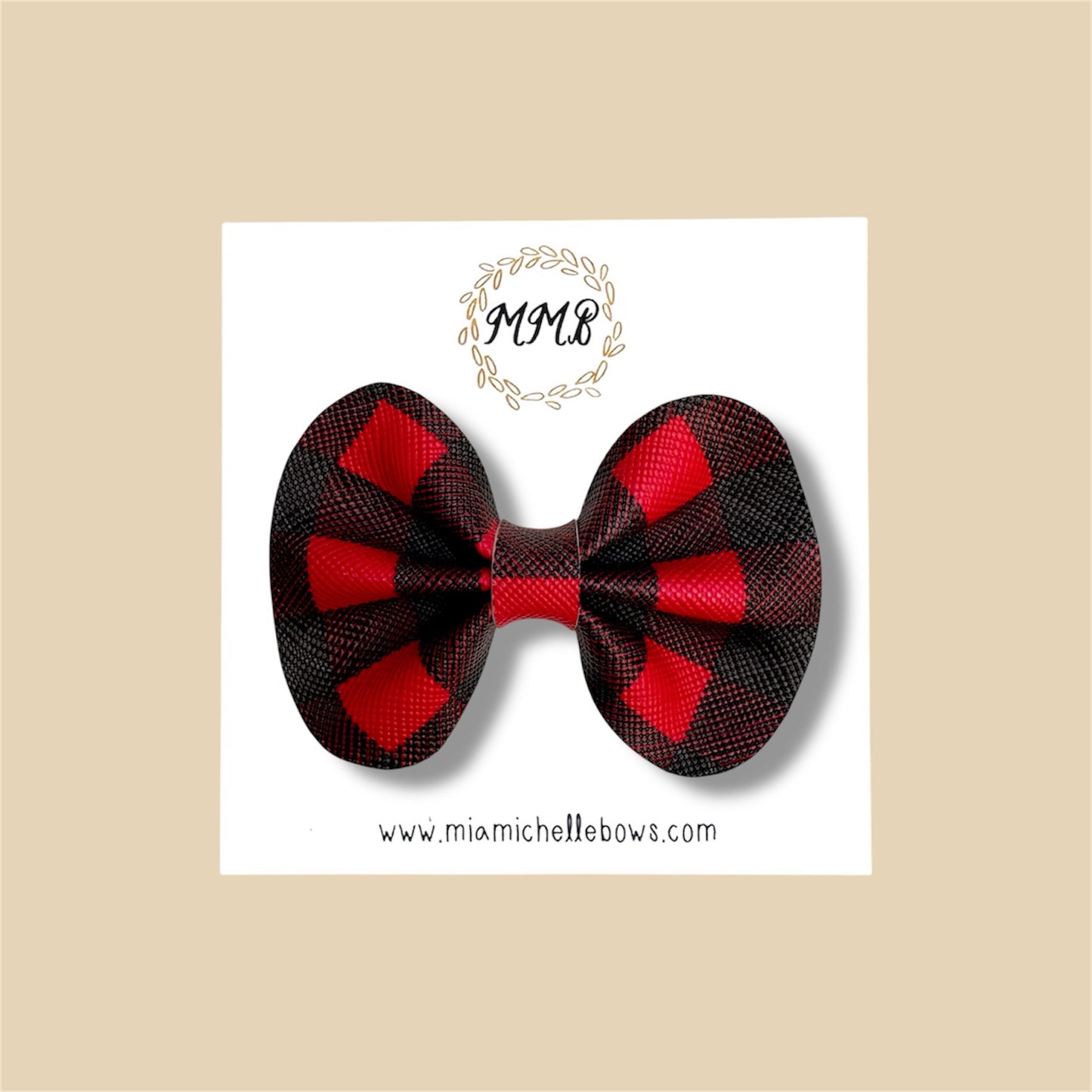 Buffalo Plaid Vegan Leather Bow