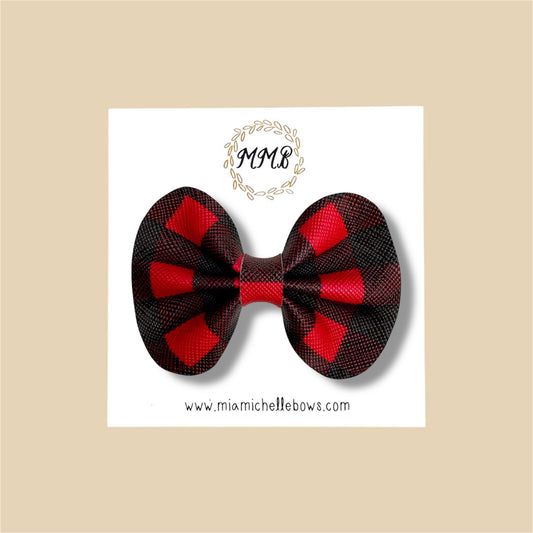 Buffalo Plaid Vegan Leather Bow