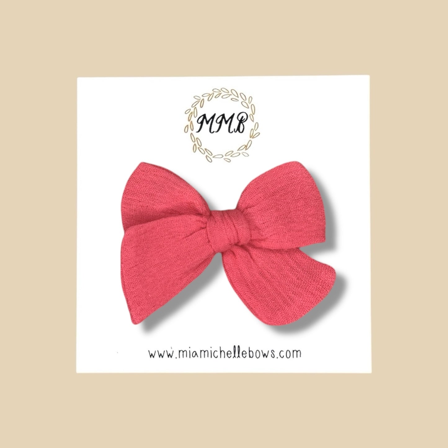 Hand-tied Gauze Bow in Coral