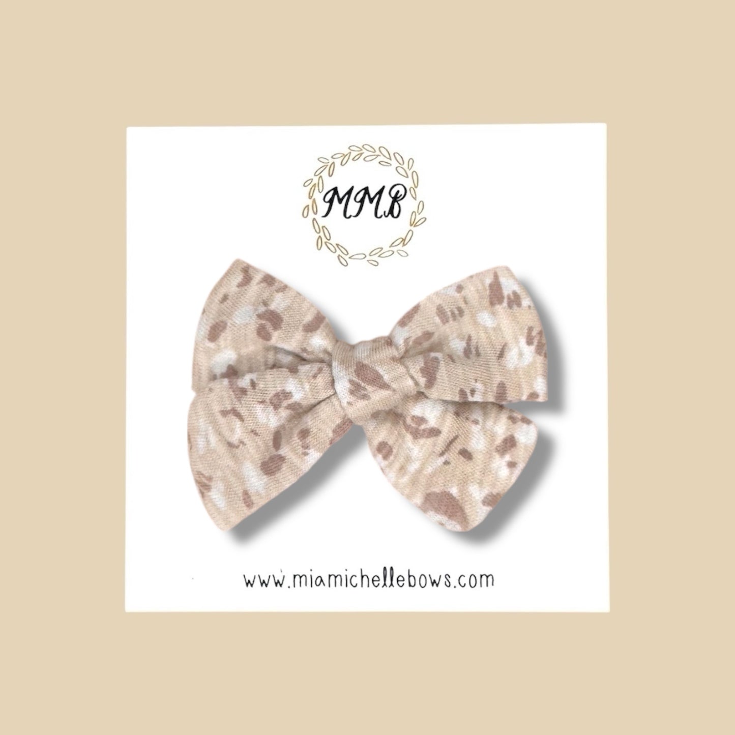 Tan Leopard Stretch Knit Hand Tied Bow