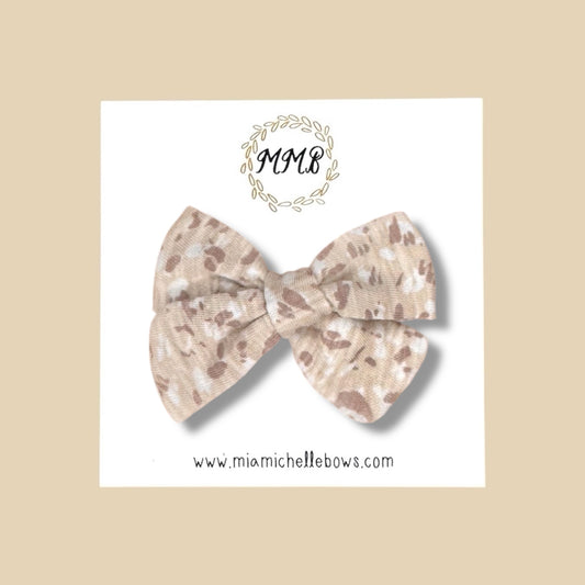 Tan Leopard Stretch Knit Hand Tied Bow