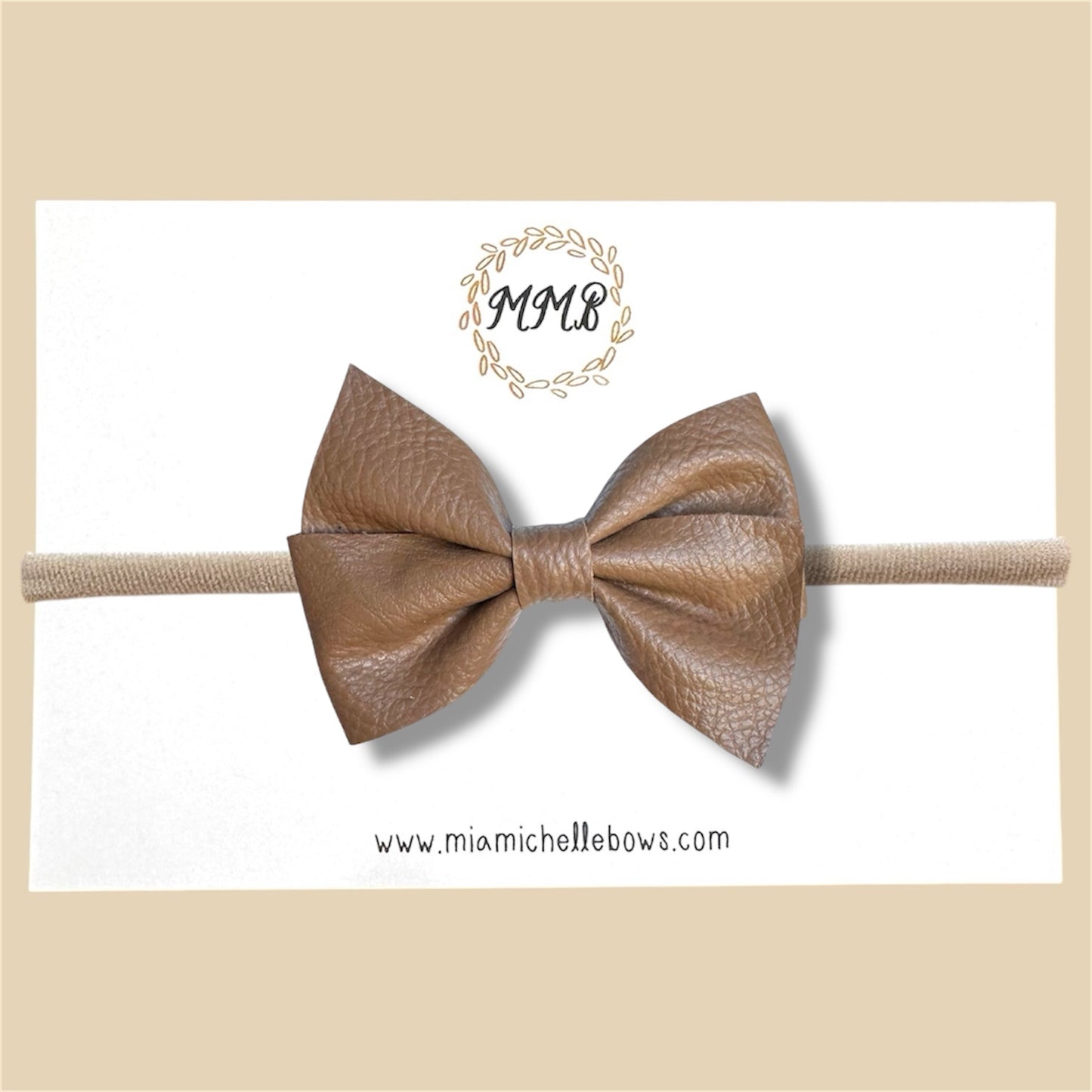 Tan Pinwheel Vegan Leather Bow