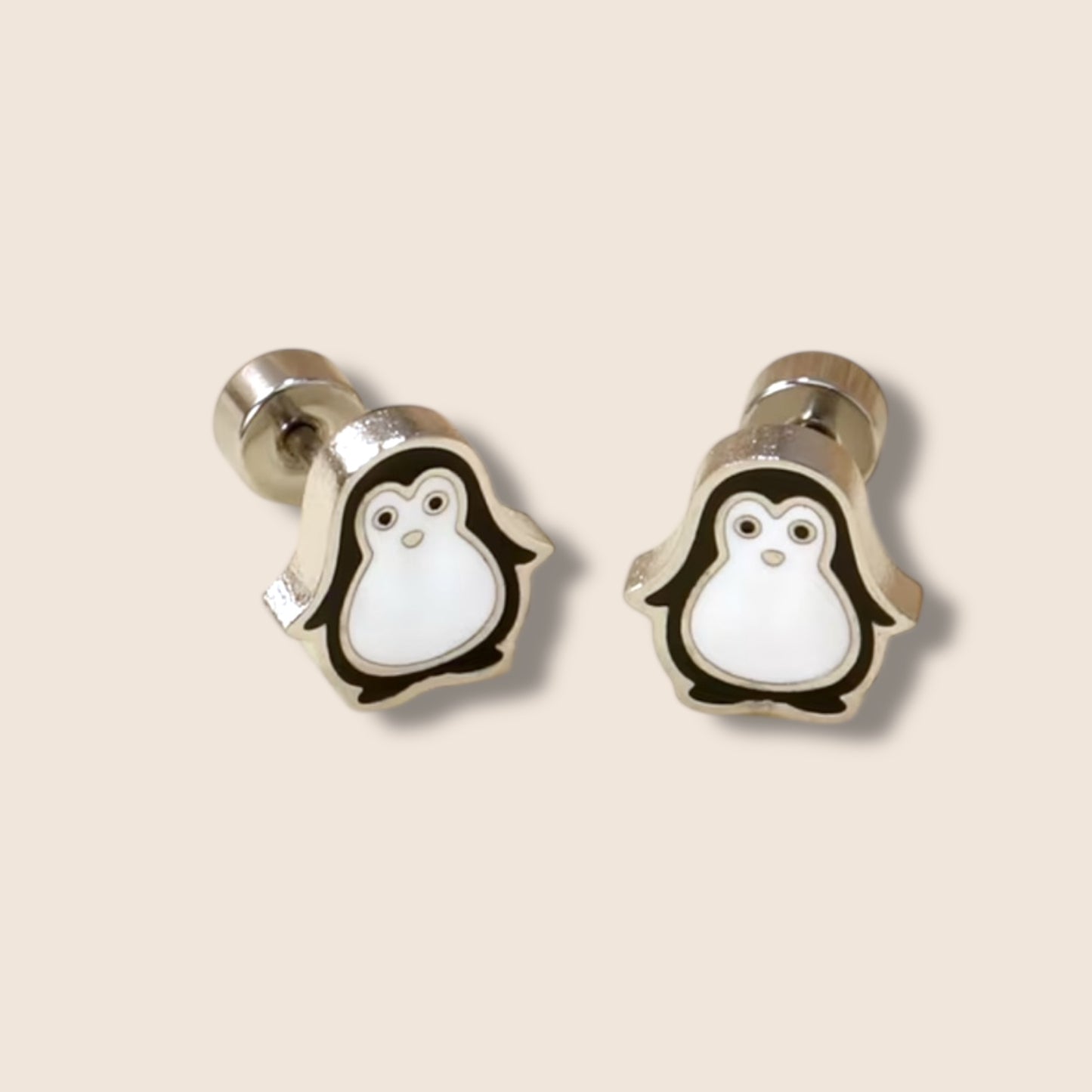 Silver Penguin Flat Screw Back Studs