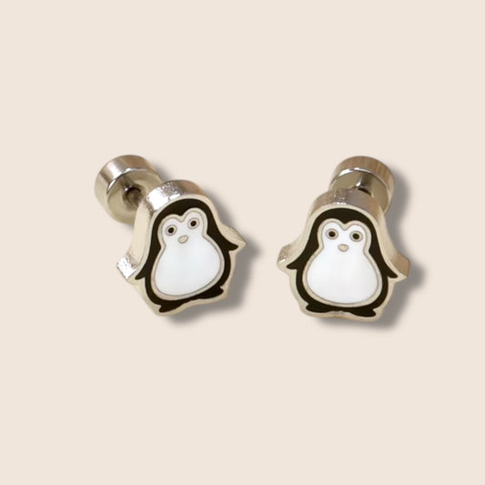 Silver Penguin Flat Screw Back Studs