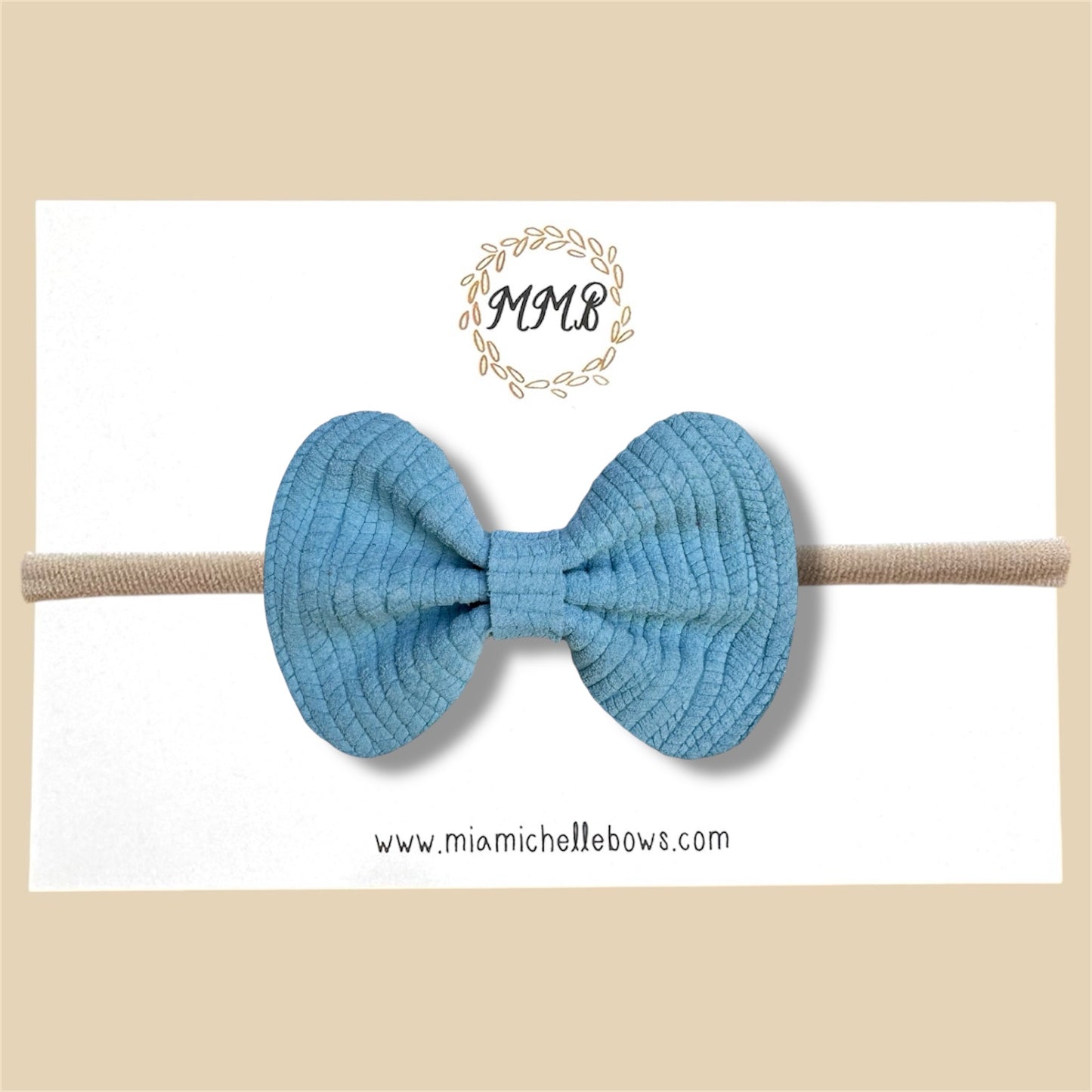 Bright Blue Basketweave Genuine Leather Bow
