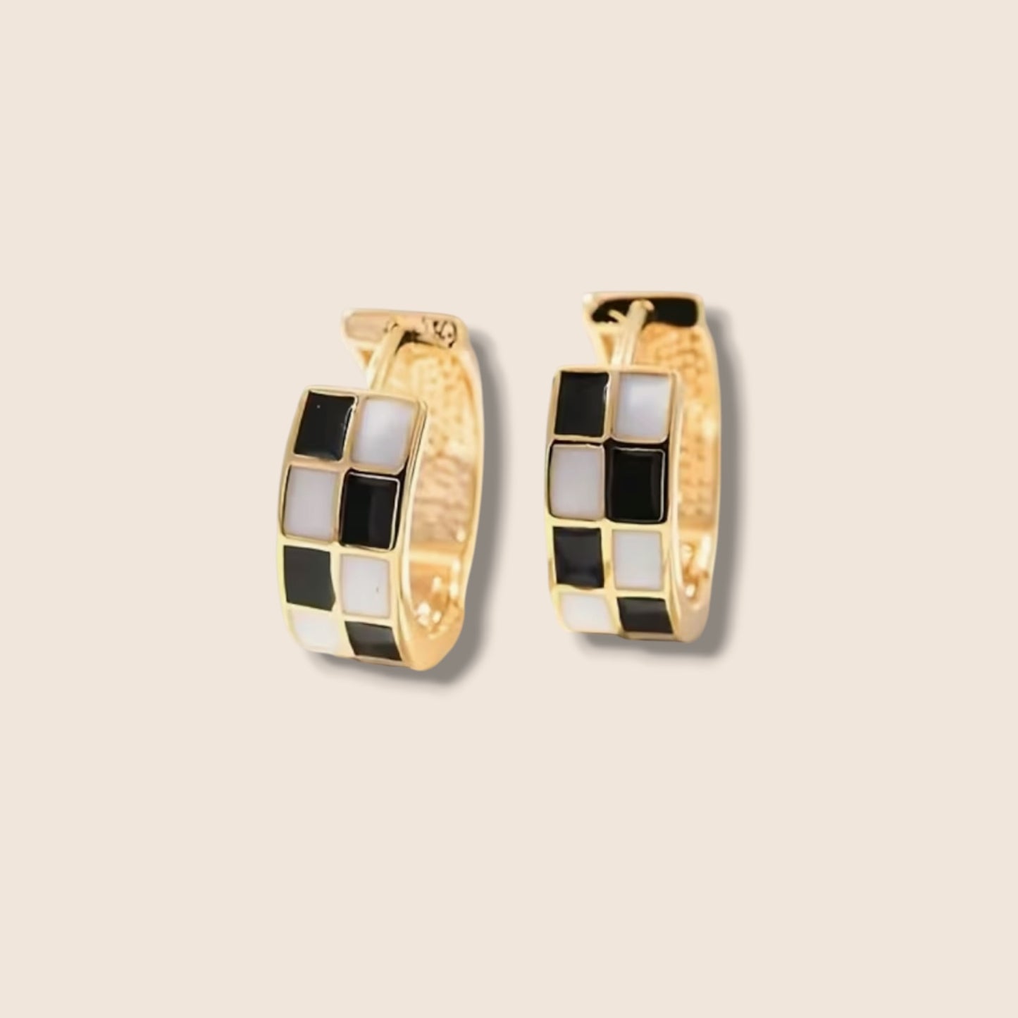 Gold Black & White Checkered Hoops