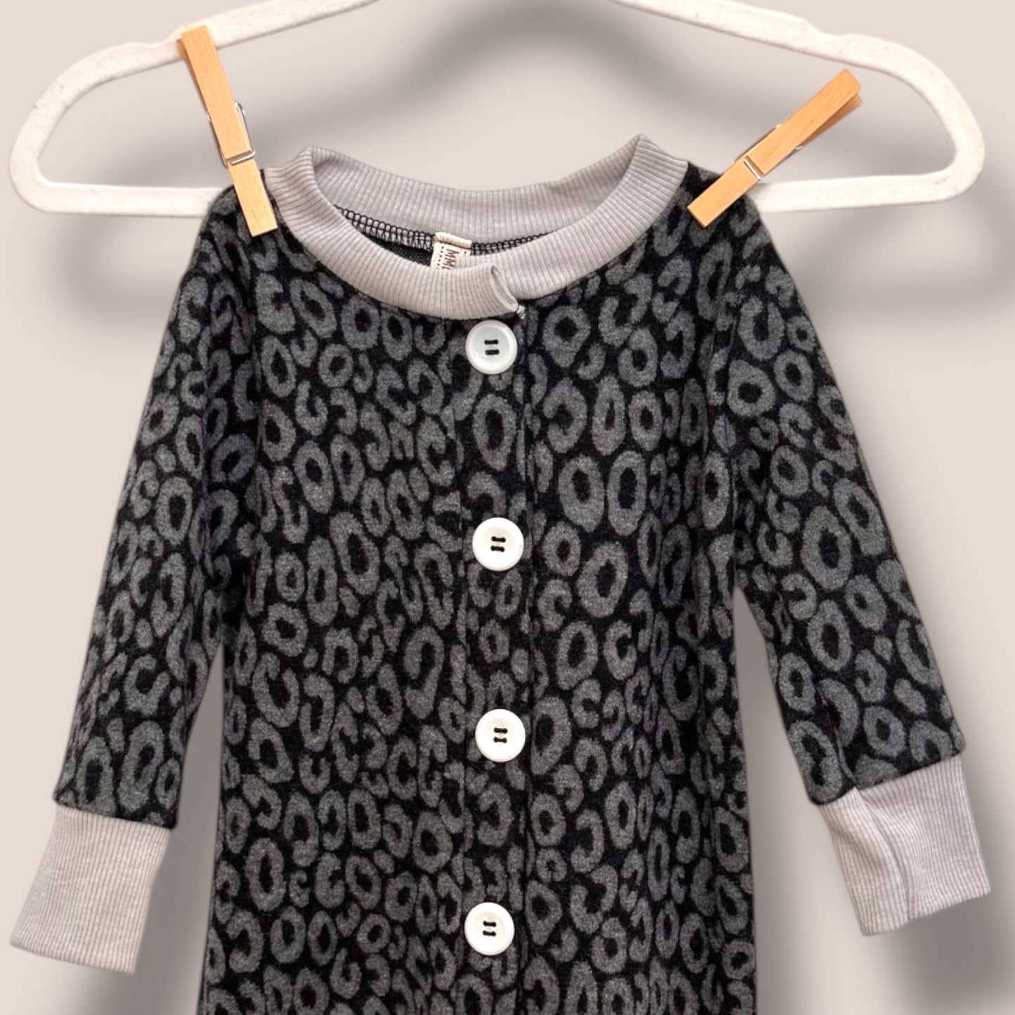 Handmade Gray Cheetah Button Down Sleeper with Matching Bow