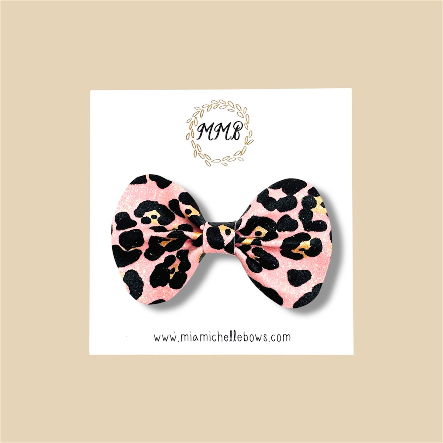 Baby Pink Leopard Glitter Bow