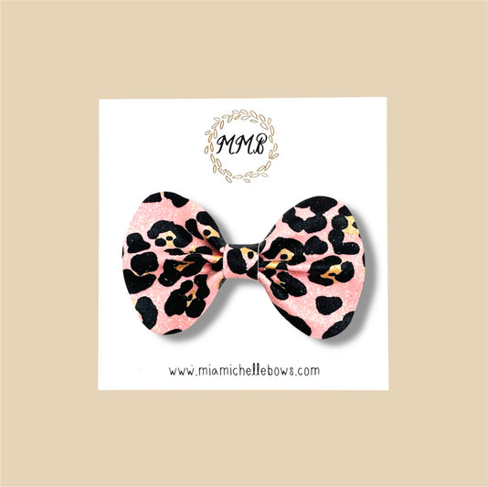Baby Pink Leopard Glitter Bow