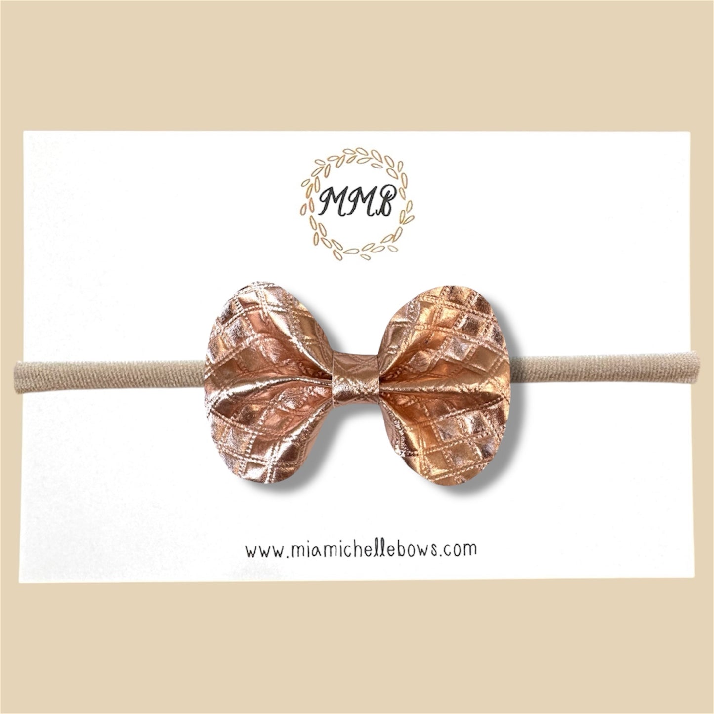 Quilted Copper Vegan Leather Bow