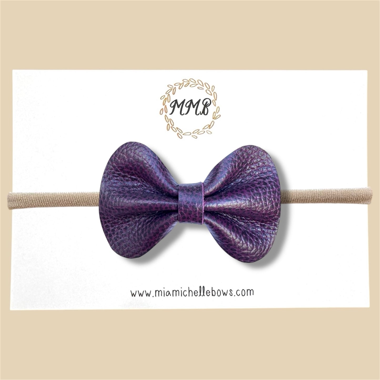 Deep Plum Genuine Leather Bow