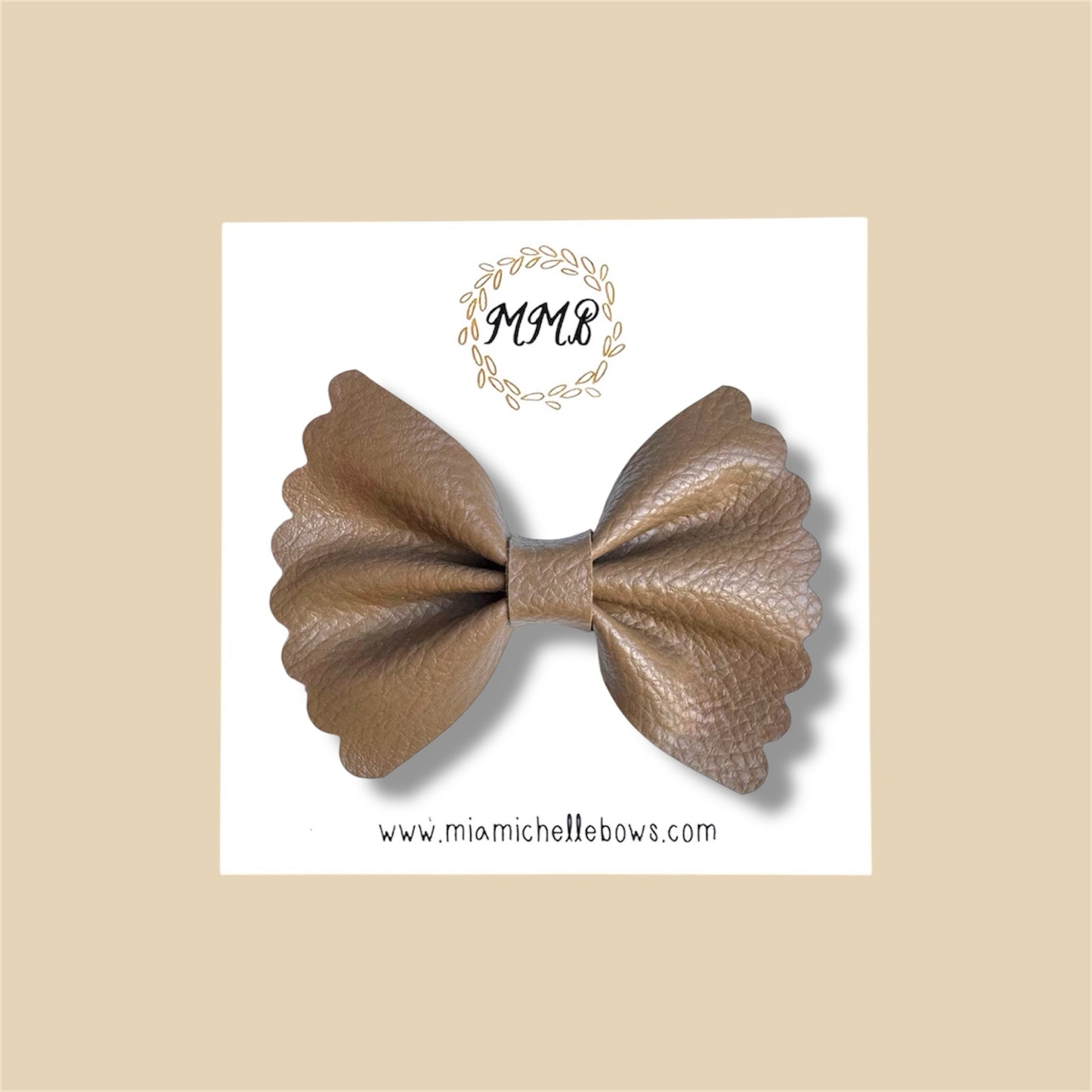 Tan Scalloped Vegan Leather Bow