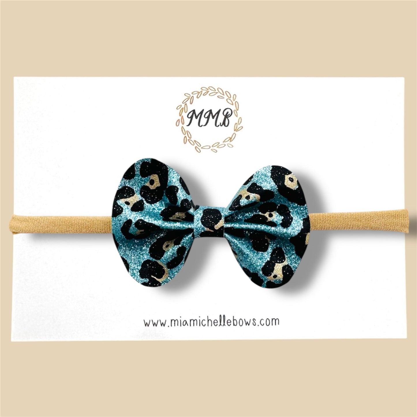 Blue Leopard Glitter Bow