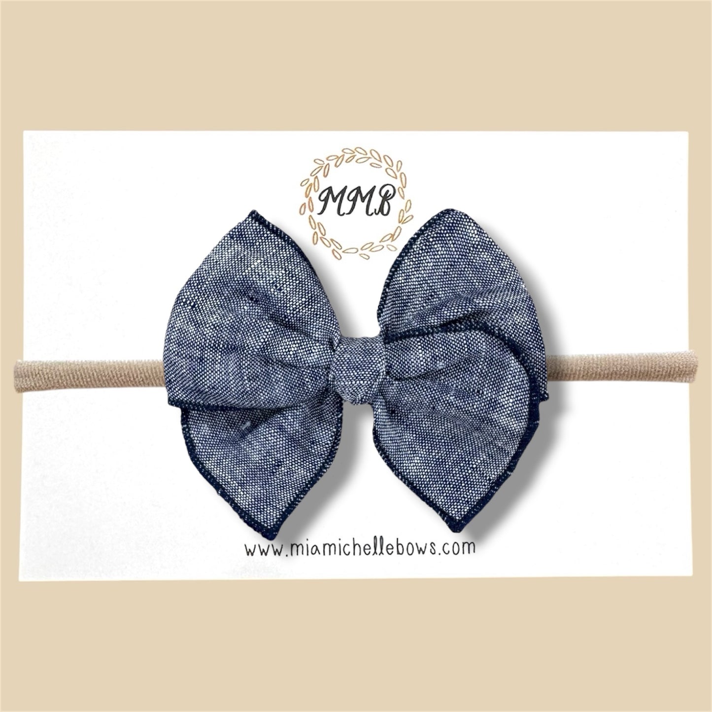 Heathered Navy Blue Linen Fairytale Bow