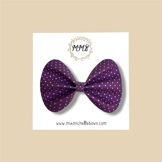 Purple & Silver Polkadot Vegan Leather Bow