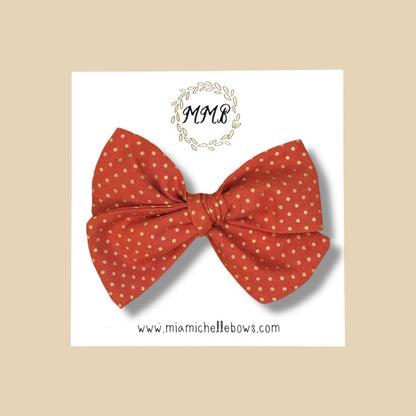 Hand-tied Rust & Gold Polkadot Bow