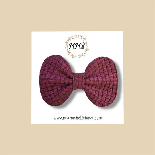 Burgundy Woven Genuine Leather Bow
