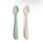 Mushie Silicone Feeding Spoons in Cambridge Blue / Shifting Sand