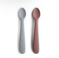 Mushie Silicone Feeding Spoons in Cambridge Blue / Shifting Sand