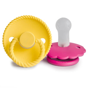 Fuchsia Daisy & Sunflower Rope SILICONE FRIGG Pacifier 2 pack