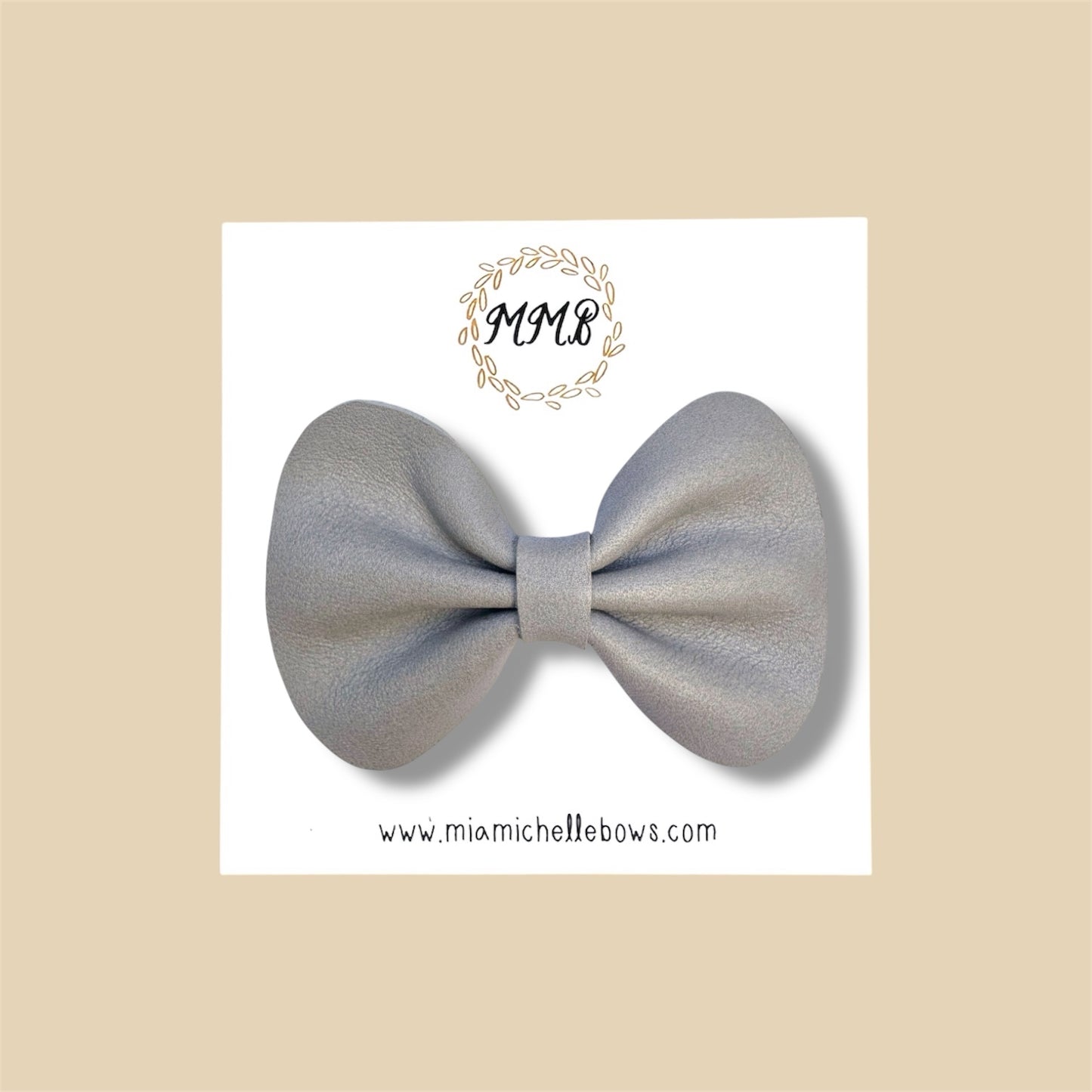 Greige Genuine Leather Bow